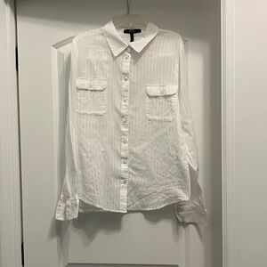 BCBG Paris Sheer White Stripe Button Down Shirt Size Large